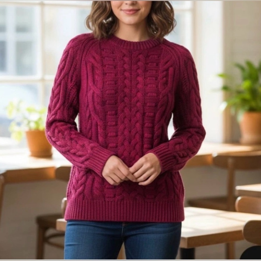Sundance Womens Chunky Cable Knit Sweater in Magenta Onbre Medium